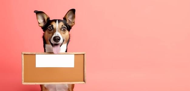 a dog holding up a blank sign