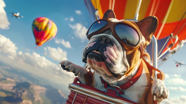 Dog in Hot Air Balloon Wearing Sunglasses