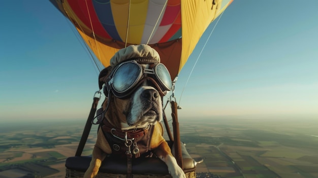 ゴーグルをかけた熱気球の犬
