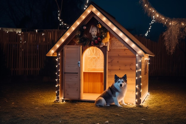 dog house in christmas eve