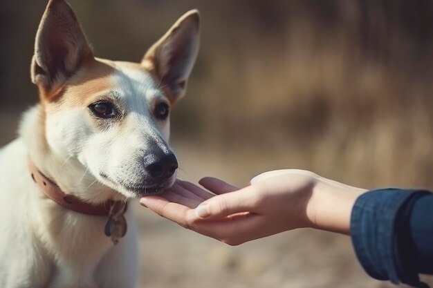 Photo dog in human hand