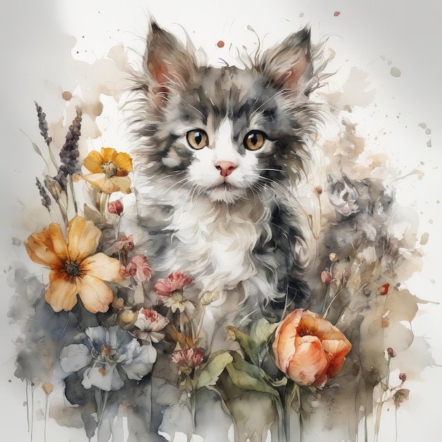 dog illustration and flowers created with generative AI software