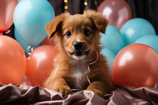 写真 誕生日ボックスに入った犬