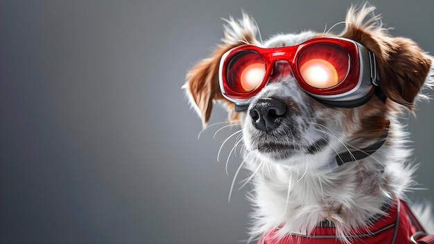 Фото Собака в защитных очках видит отражение солнечного затмения на очках, защищающих глаза концепция домашние животные очки защиты глаз