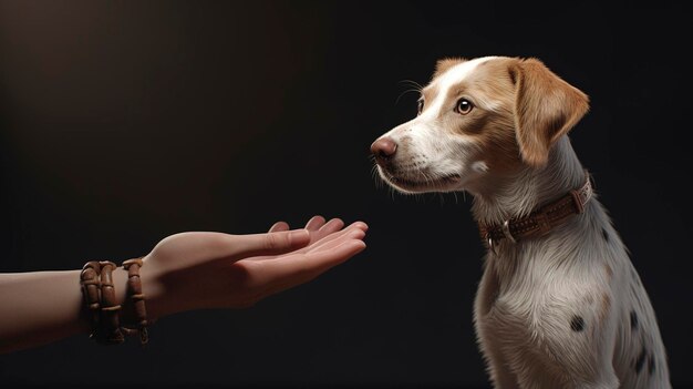 犬が人によって撫でられ手は触れないという手を握っています