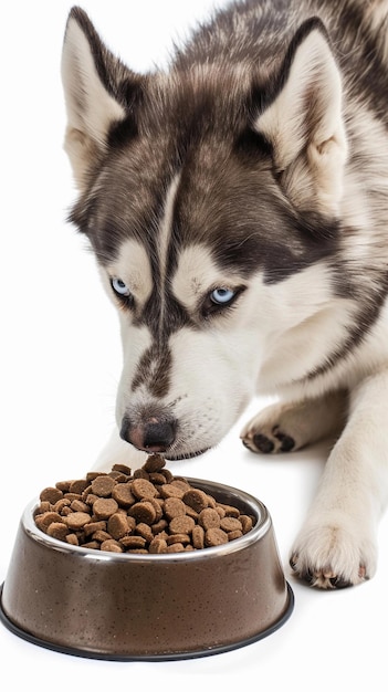 Photo a dog is eating from a bowl of dog food