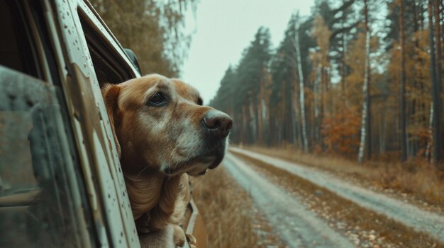 Photo a dog is looking out the window of a car