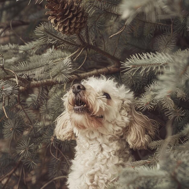 a dog is looking up and his eyes are open