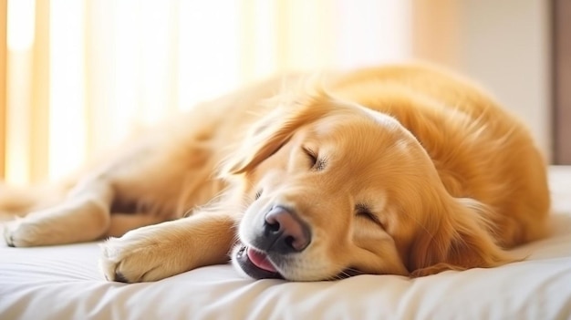 개는 침대에 등으로 누워 선택적인 초점을 맞추고 있습니다.