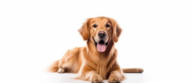 Photo a dog is lying on a white surface with a white background