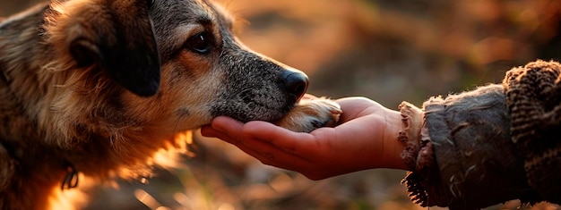 Foto un cane è l'amico dell'uomo. focalizzazione selettiva.