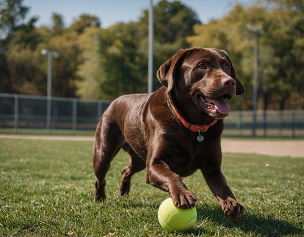 a dog is playing with a ball on the grass