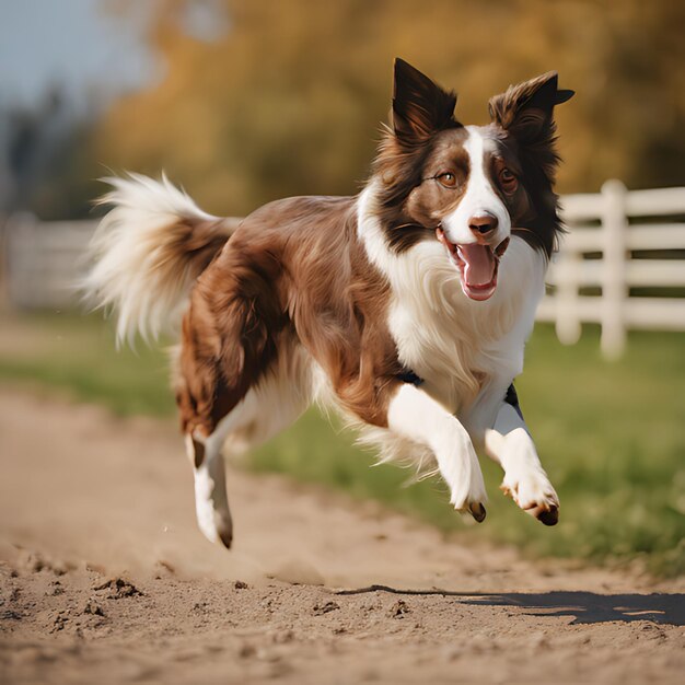 Photo a dog is running in the dirt with its mouth open