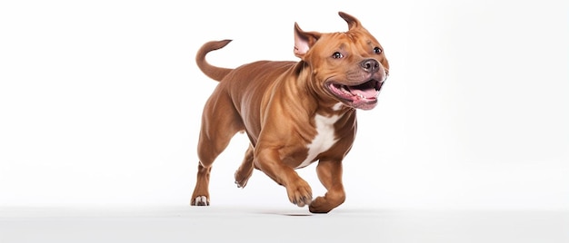 a dog is running in front of a white background