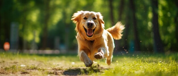 a dog is running in the grass with its mouth open