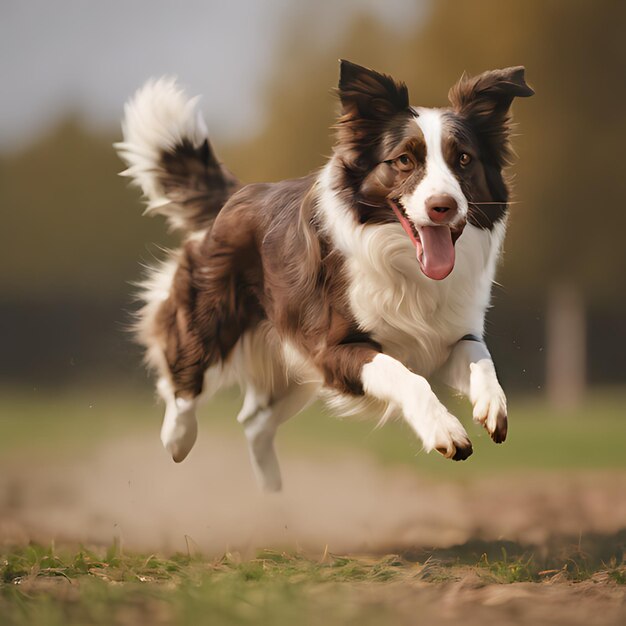 Photo a dog is running in the grass with its tongue out