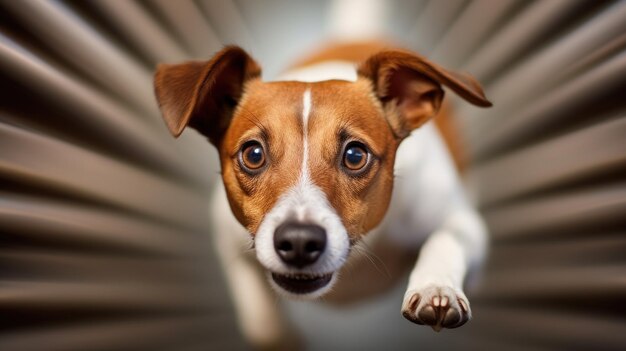 A dog is running through a tunnel ai