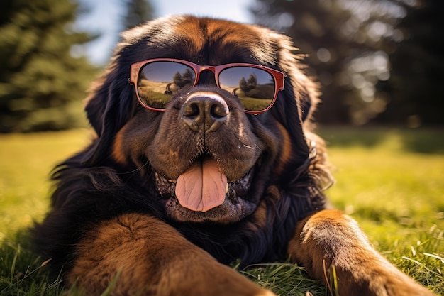 The dog is seen wearing sunglasses and relaxing in a beach chair exuding a sense of humor and