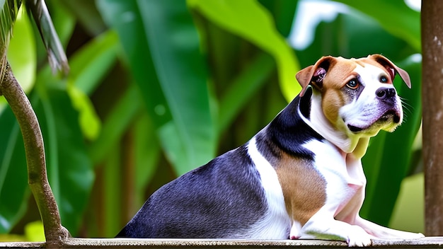 犬が枝に座っています