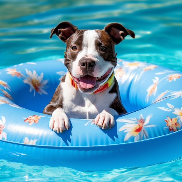 Foto un cane è seduto su un galleggiante