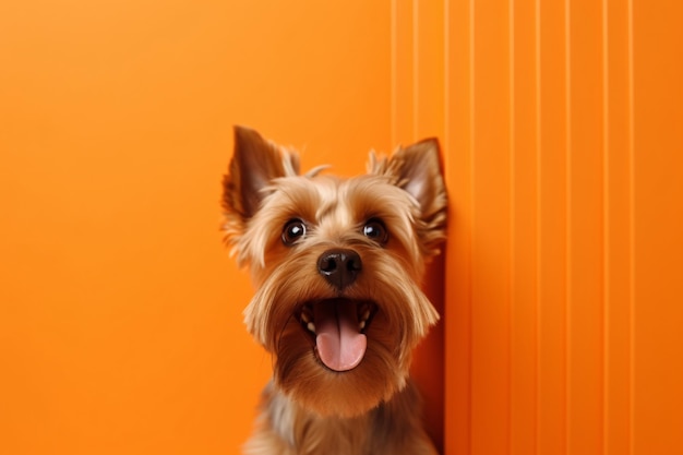 Photo a dog is sitting in front of a wall