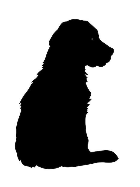 a dog is sitting on a white background with a black silhouette