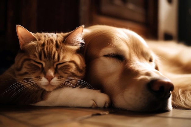 Dog Is Sleeping Next To Cat Generative AI