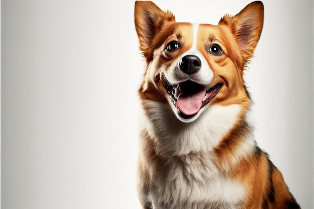 A dog is smiling on white background Made by AIArtificial intelligence