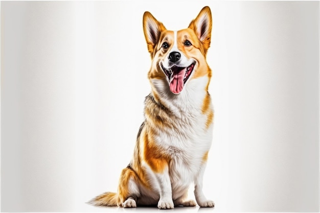 A dog is smiling on white background Made by AIArtificial intelligence