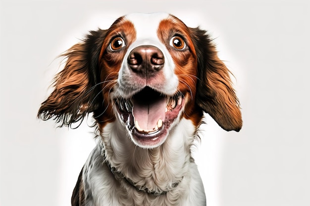 dog is smiling on white background