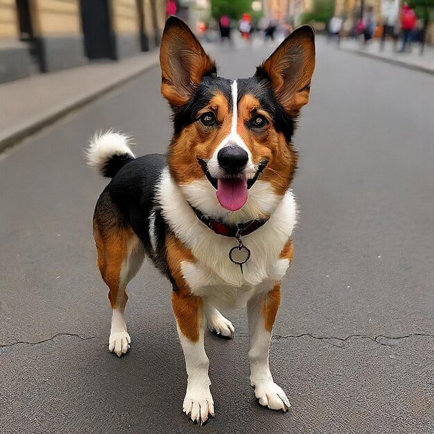 Photo a dog is standing in the middle of the street