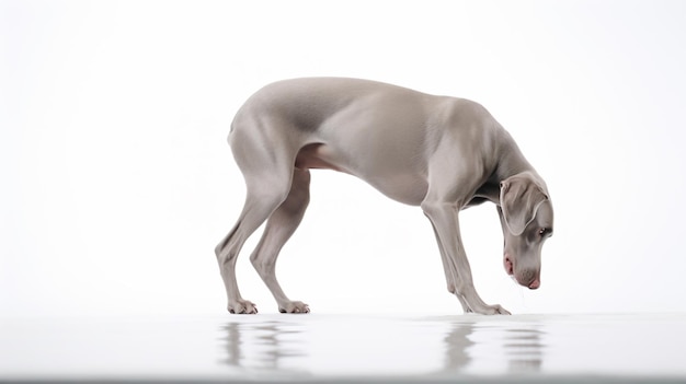 Photo a dog is standing on a white surface