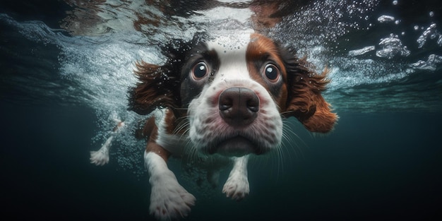 AIが生成した水中を犬が泳いでいる