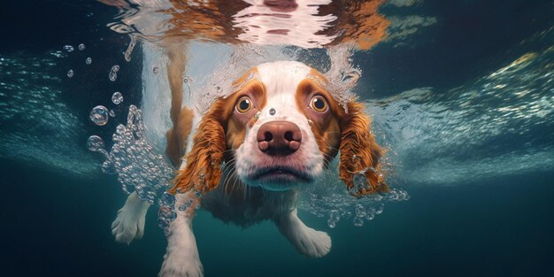 AIが生成した水中を犬が泳いでいる