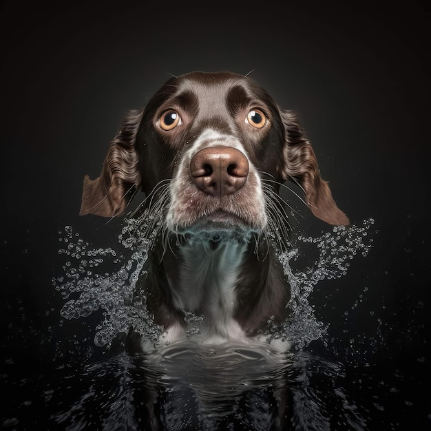 Собака плавает в воде со словами