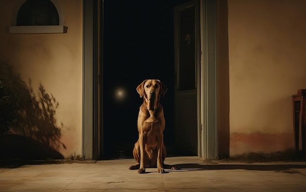 The dog is waiting for its owner in front of the house Generative AI