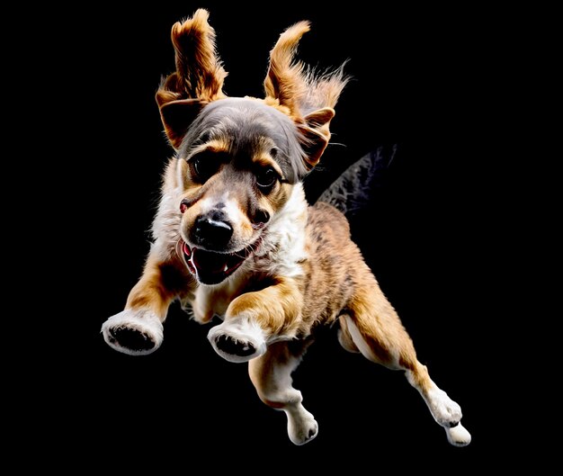 Dog jump on black background