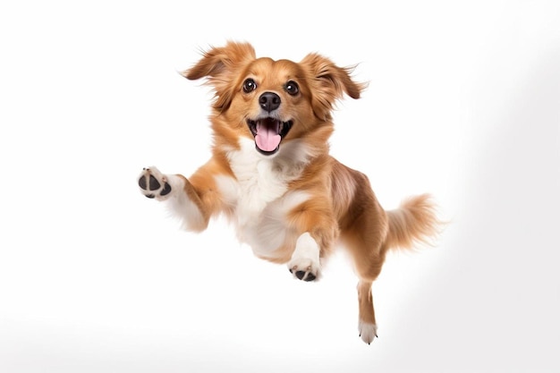 Photo a dog jumping in the air with its mouth open