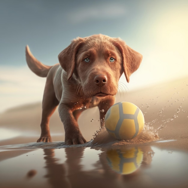 犬ラブラドール遊び夏のアクティビティラブラドールレトリバー犬種ボール遊びおもちゃ生成 AI
