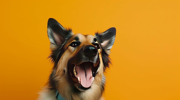 Dog laughing in a colorful background