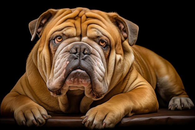 a dog laying down on a table with its head on the table