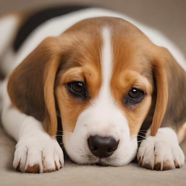 a dog laying on the floor with its eyes open