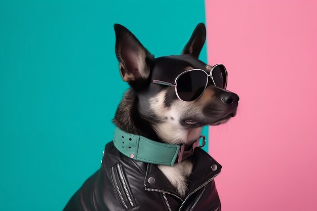 Dog leather jacket Cute dog rock Generate Ai