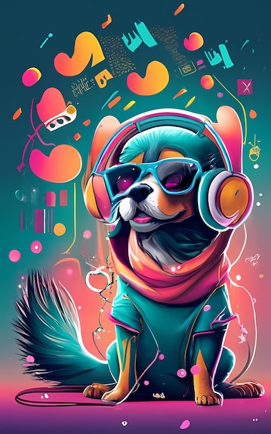 dog listening to music