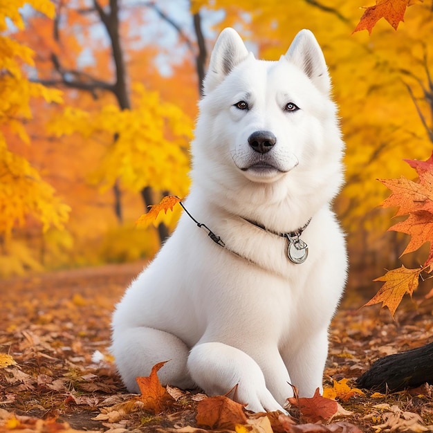 Dog looking at the camera on a fall day generated by ai