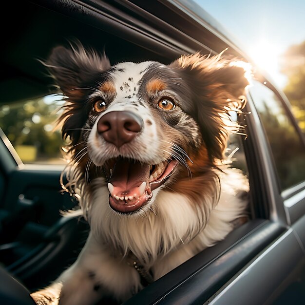 Foto un cane che guarda dal finestrino di un'auto