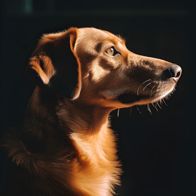 太陽の下で見上げる犬