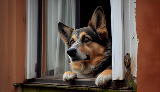 犬が窓の外を眺める ジェネレーティブ AI