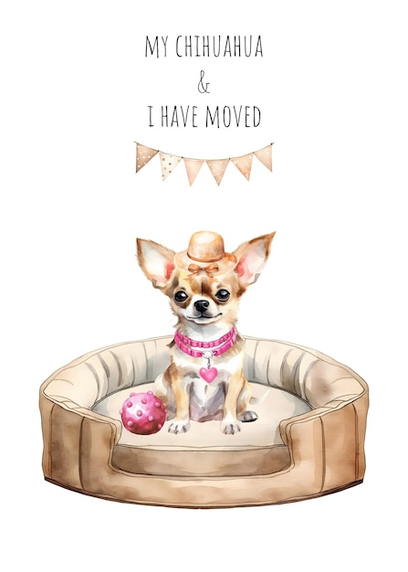 Dog lover moving announcement Watercolor chihuahua breed We have moved card Dog moving