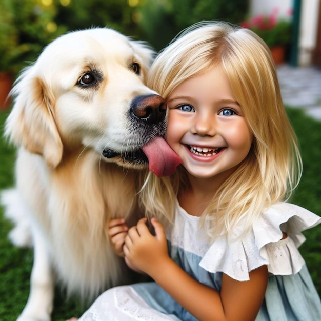 dog loving girl in a park